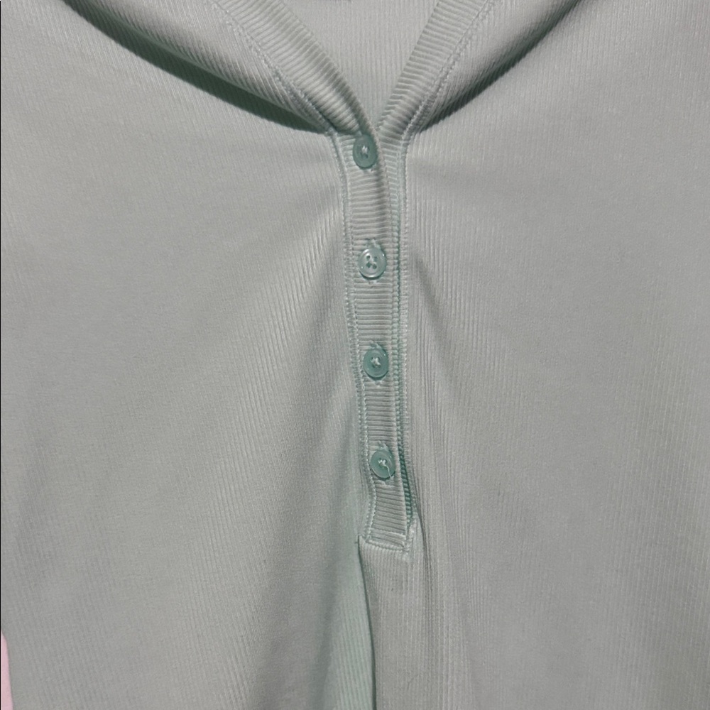 Athleta Ribbed Henley Long Sleeve Top – Seafoam Green – Size Small Petite - Picture 3 of 6